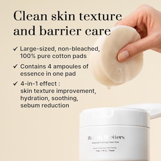 3words 8letters [3W8L] MOISTURE CALMING CLEAR PADS 70 COUNTS | VEGAN TONER PAD FOR ALL SKIN TYPES | GENTLE FACIAL PEELS & RESURFACING TREATMENT | KOREAN SKIN CARE | K-BEAUTY | - Image 3